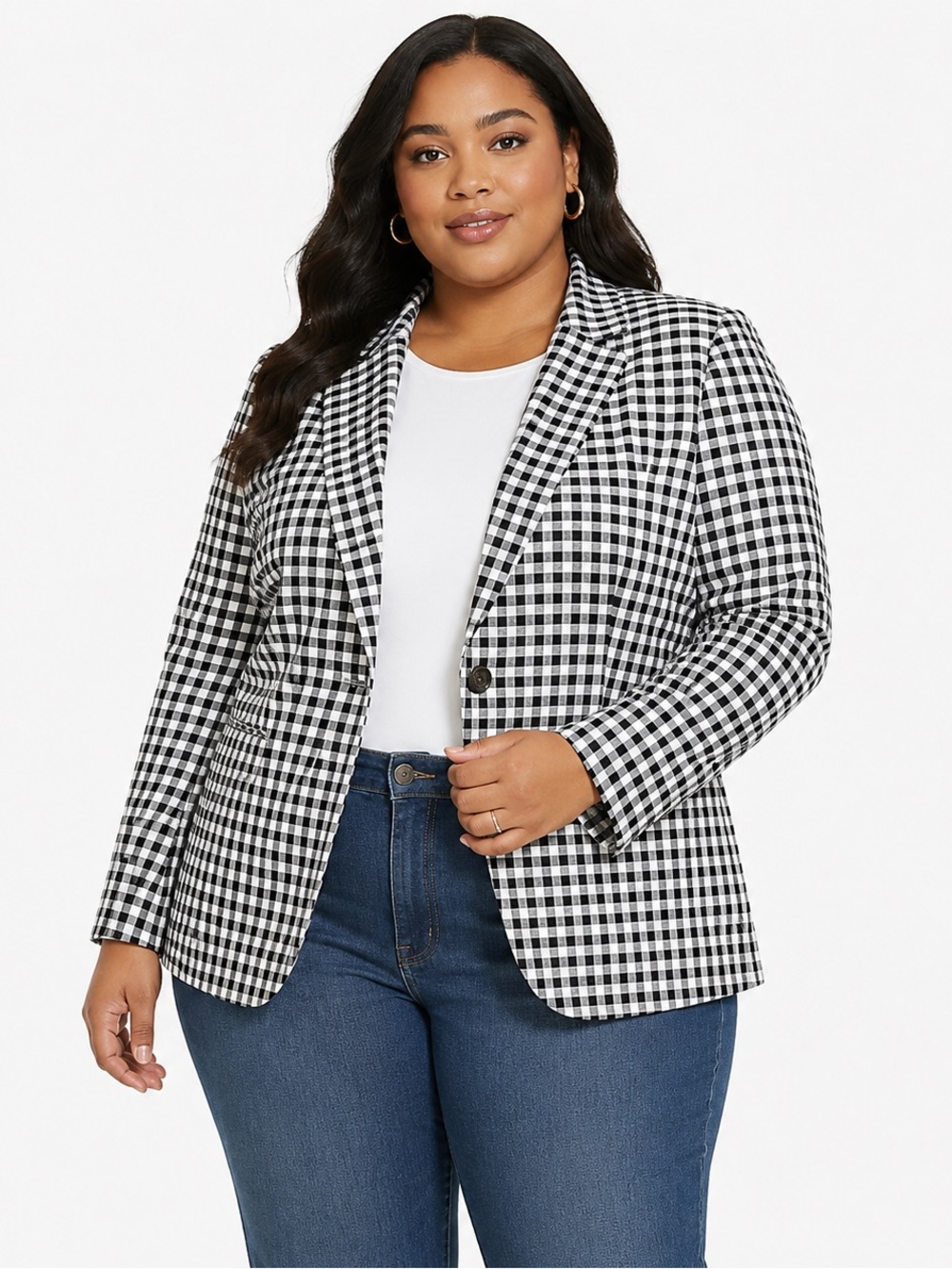 J Crew Black & White Cotton Gingham‎ Checked Single-Button Parke Blazer Sz. 20